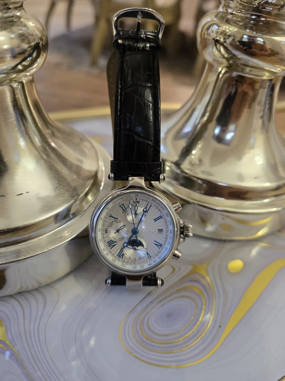 Stauer Men’s Silver Chronograph Watch with Blue Accents and Automatic Watch